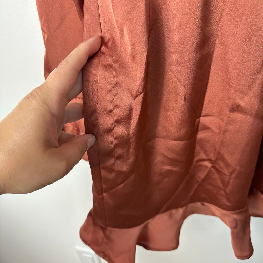Majorelle X Revolve Dress Nelly Ruffle Surplice Shirred Mini Terracotta Brown S - Picture 7 of 10